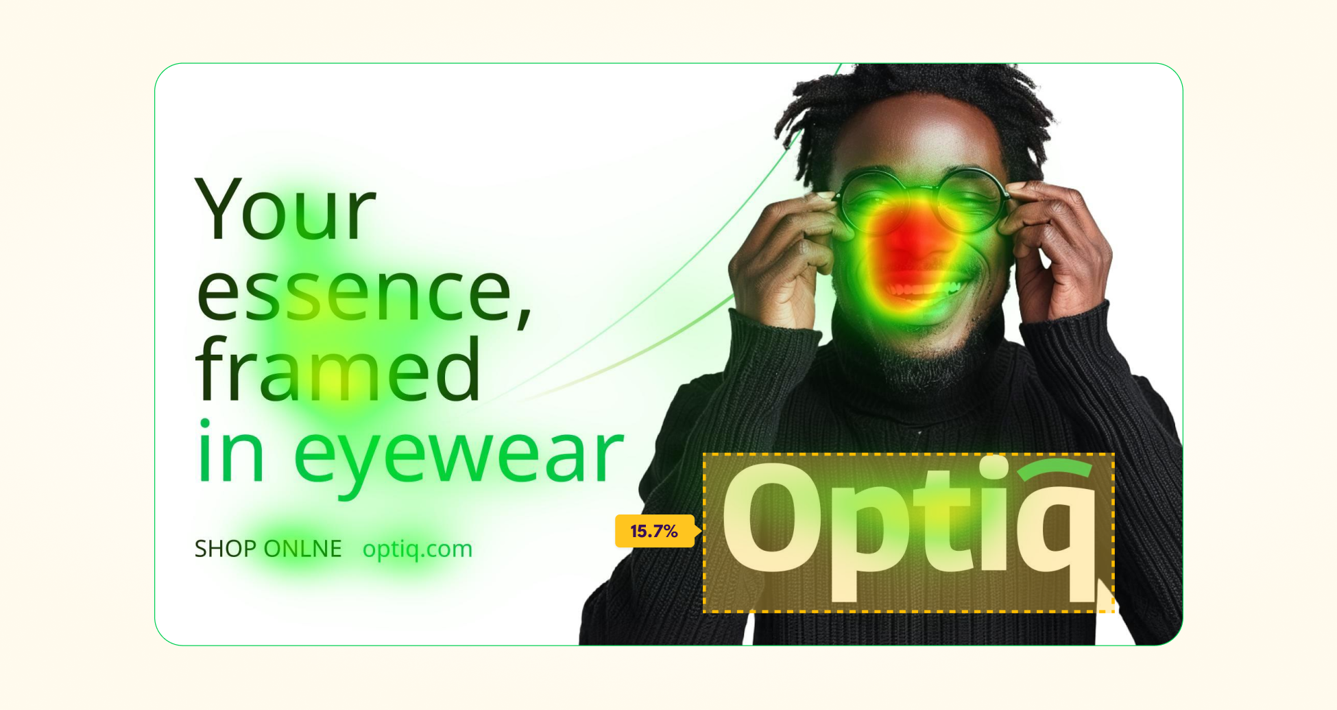 Brand awareness is only possible if the brand logo and other brand visuals receive adequate attention. The ad shows 15.7% attention score on the brand logo, which is above the benchmark recommendation.